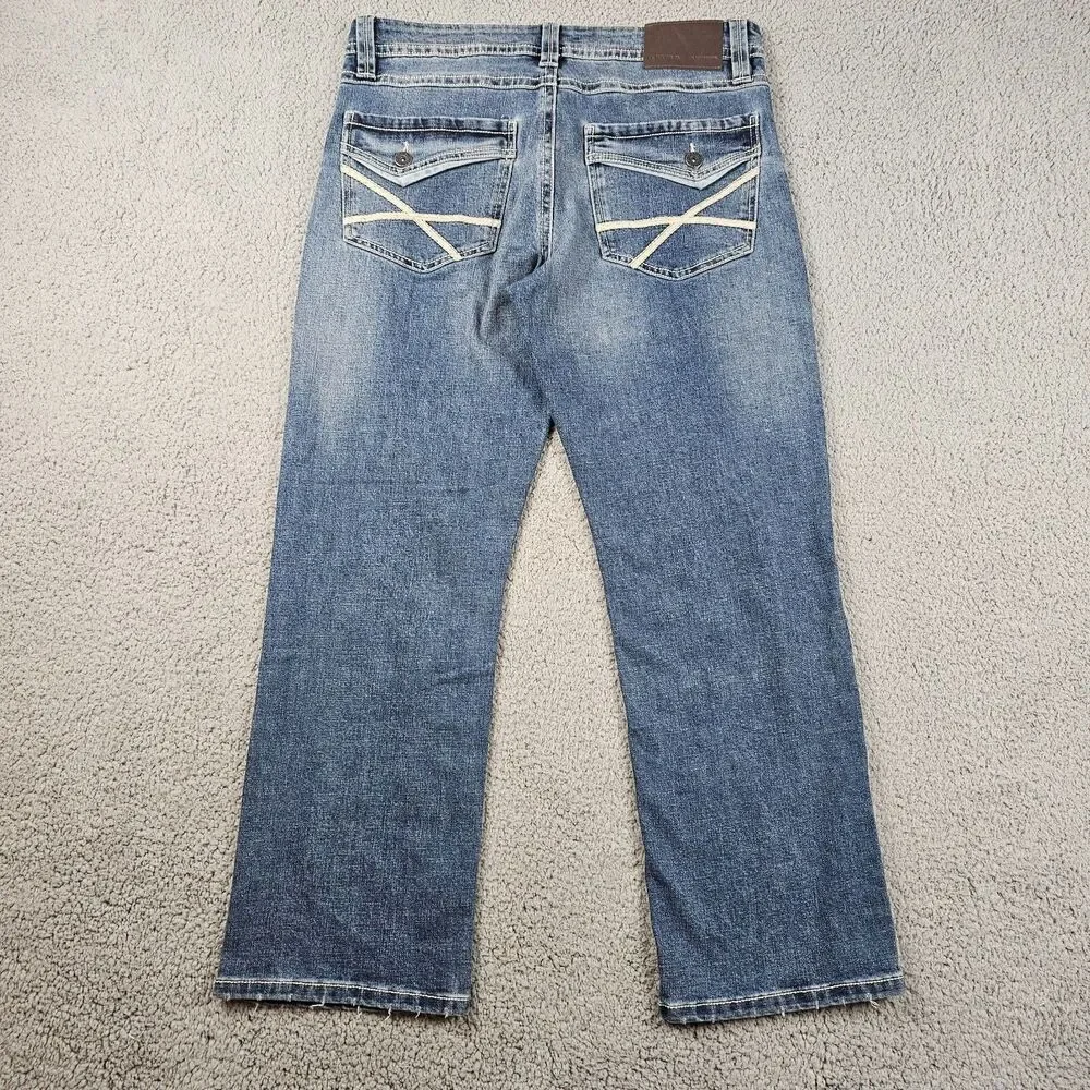 TK Axel Jeans Mens 35x28* Blue Denim Slim Boot Rocker Cowboy Biker Distressed